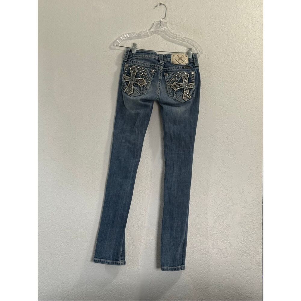 Miss Me Jeans Womens 25 Blue Signature Straight Low Rise Distressed Embellished - Picture 6 of 6